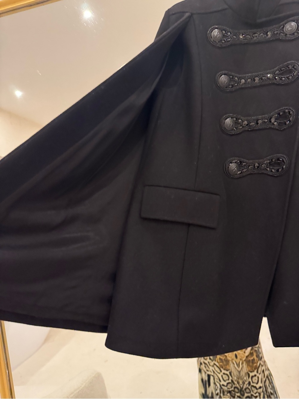 Pierre Balmain Black Military-Style Wool Cape - Picture 2 of 6
